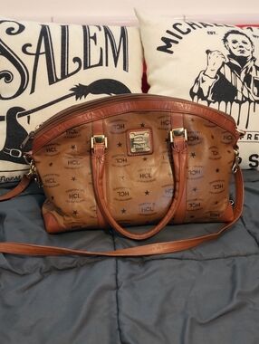 Authentic HCL Monogram Cognac Leather Satchel Bag 🛍️ Made In Germany